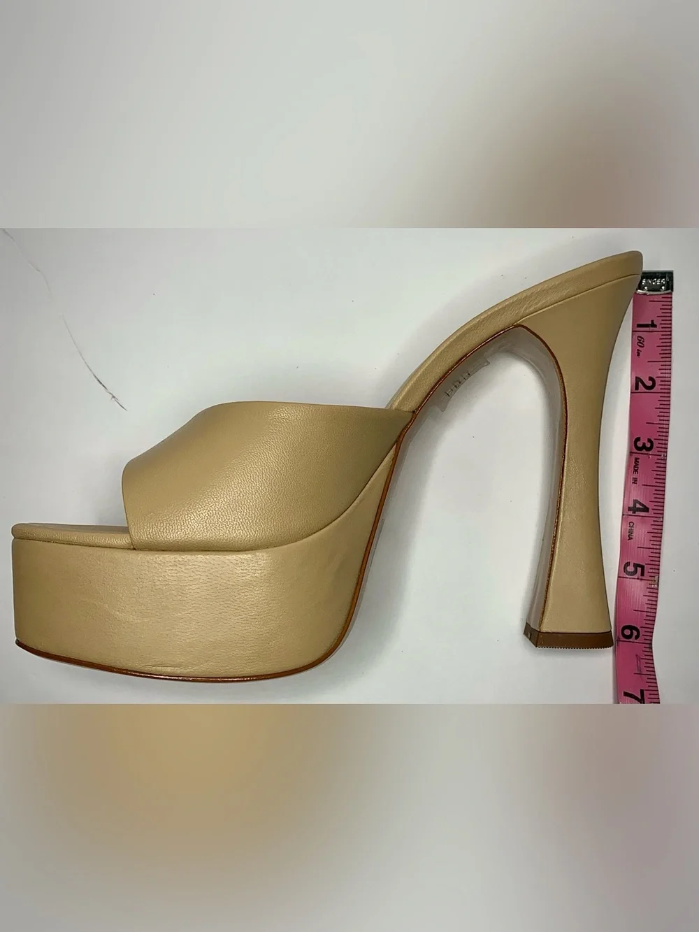 Schutz Nude Platform Mule Heels Square Toe Sculptural Heel